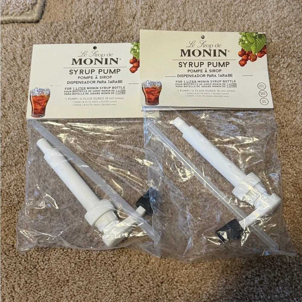 Monin Syrup Pumps for 1 Liter Bottles Set of 2 New Coffee Drink Dispensers